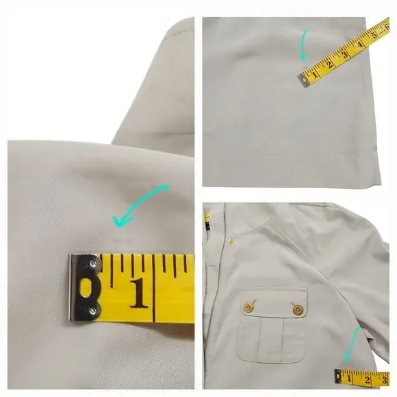 St John Jacket Shirt Womens Size XL Beige Lightweight Safari Full Zip Pockets - Picture 15 of 15